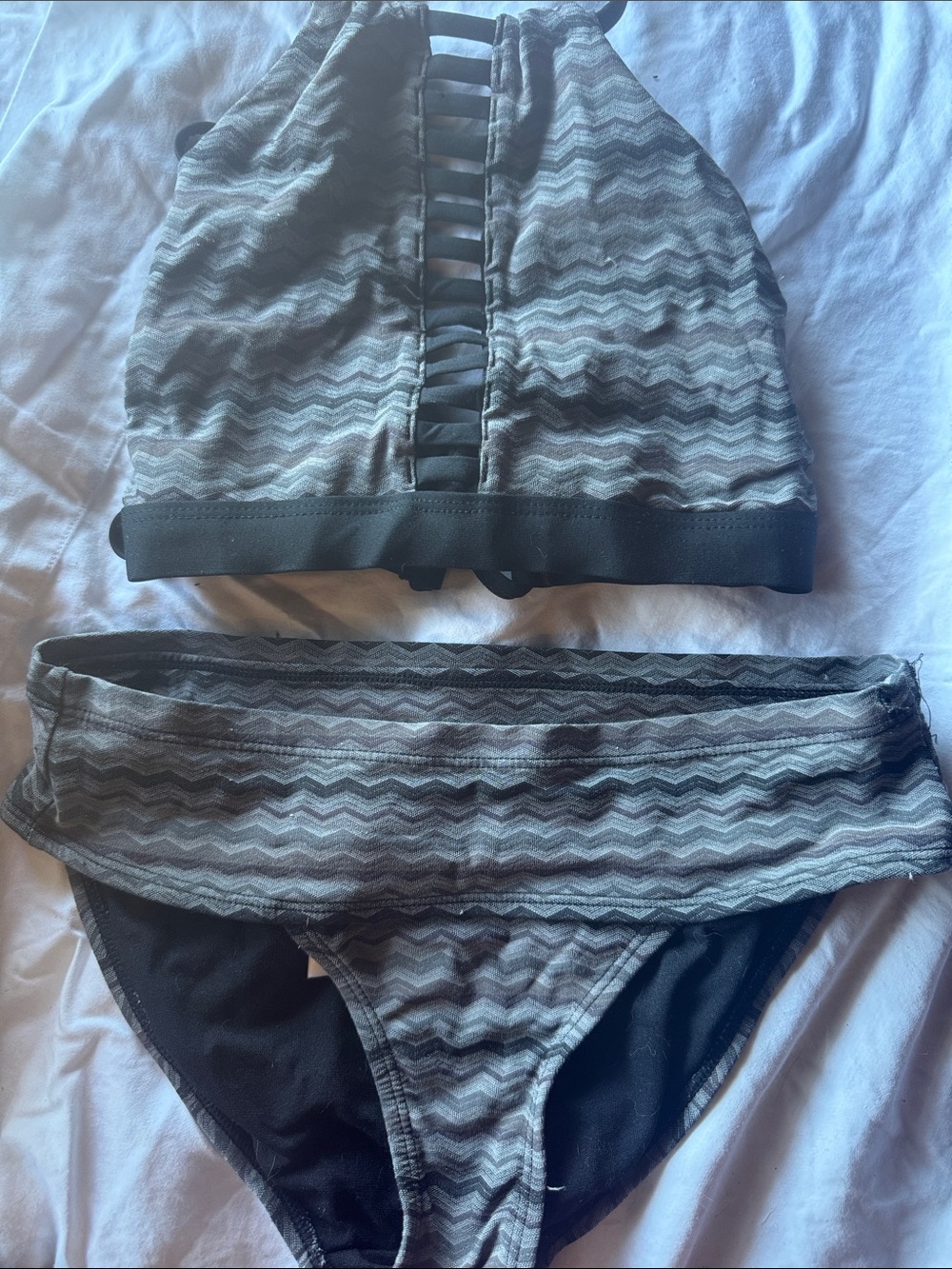 Athleta Gray Zigzag High-Neck Bikini Set